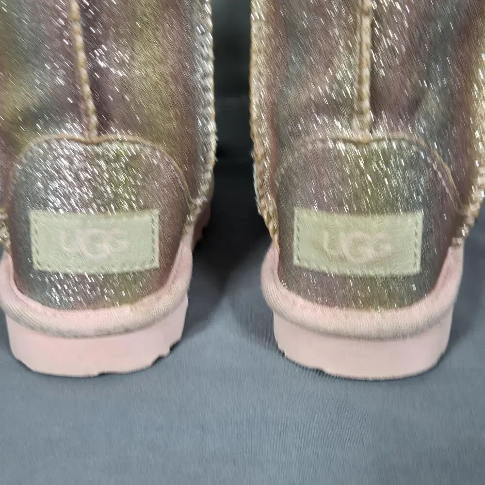 UGG Boots Girls Size 6 Pink Glitter UGGplush Shearling Lined Rainbow Winter